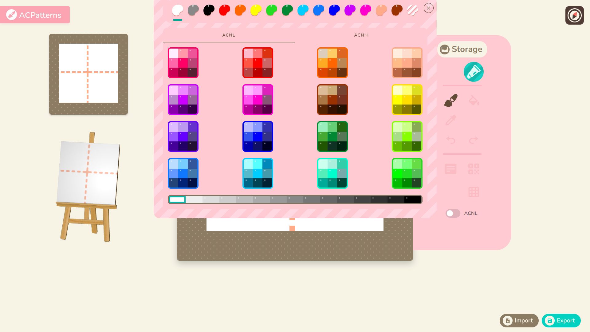 Editor page with palette open